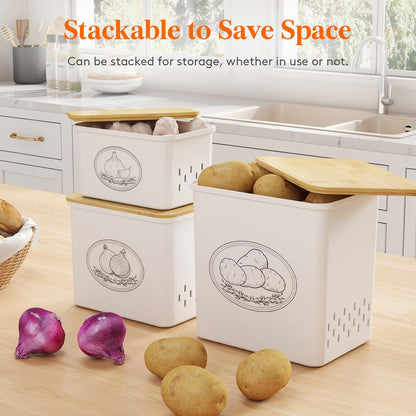 Lifewit Plastic Potato and Onion Storage Bin Box, Set of 3, White