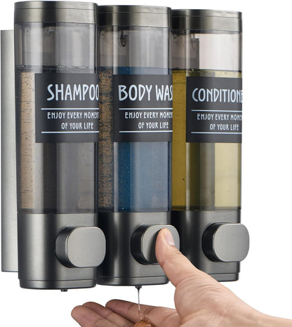 Shampoo and Conditioner Dispenser,GlintGath Shower Dispenser 2 Chamber No Drill Shampoo Dispenser for Shower Wall Mounted Shower Soap Dispenser for Bathroom Hotel,2 * 300ML,Matte Black