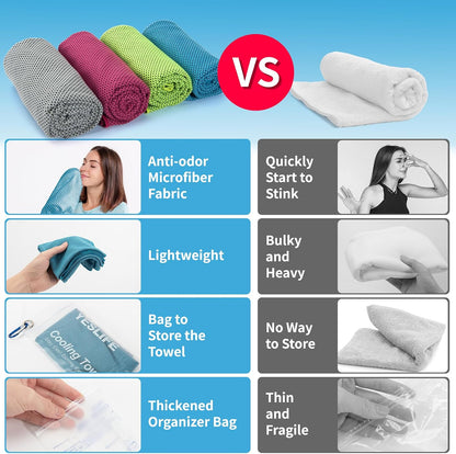 YESLIFE Cooling Towels, 4-Pack 40"x12", Multicolor Set A | Microfiber gym towels, soft breathable neck wrap, cooling towel for yoga running sport camping, Multicolor, 4-pack
