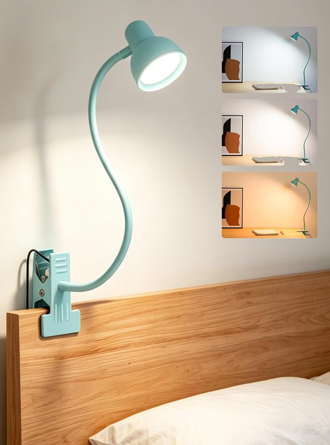 Clip on Reading Light for Bed 3 Color Modes Teal