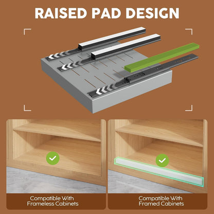 Seinloes 2Pack Expandable Pull Out Cabinet Organizer 21"Deep With Raising Pad for Framed Cabinets, Upgrade 3 Slide Rails Slide Out Drawers, Roll Out Shelves Adhesive,Adjustable Width 12.05"-20.4"White