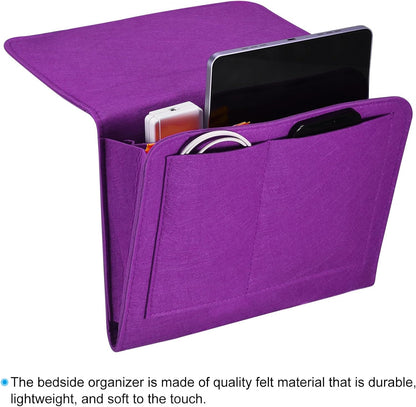 PATIKIL 11in Bedside Caddy, Bed Caddy Bedside Organizer Hanging 5 Pocket Soft Felt Bed Pockets Bedside Storage Organizer Remote Control Holder for Bedroom Phones Glasses, Pink