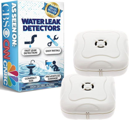 2 Pack Water Leak Detector - 95 dB Flood Detection Alarm Sensor for Bathrooms, Basements, Laundry Rooms, Garages, Attics and Kitchens by Mindful Design (White, 2 Pack)