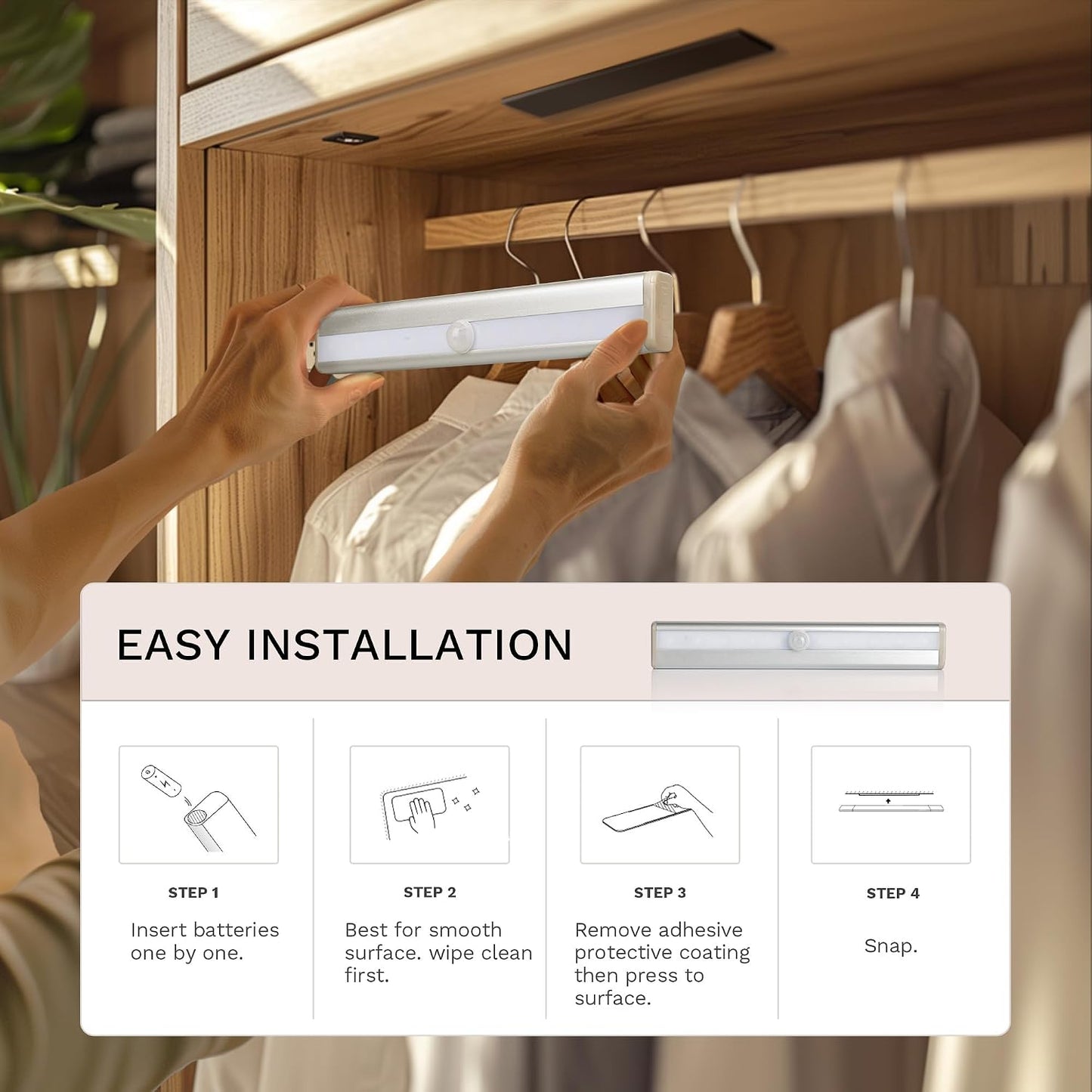 lexall 6 Pack Motion Sensor Lights, 10 LED Closet Battery Operated | Stick-On Anywhere, Magnetic Night Light Bar, LED Safe Light, For Closet Stairs Wardrobe Under Cabinet