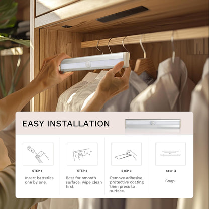 lexall 6 Pack Motion Sensor Lights, 10 LED Closet Battery Operated | Stick-On Anywhere, Magnetic Night Light Bar, LED Safe Light, For Closet Stairs Wardrobe Under Cabinet