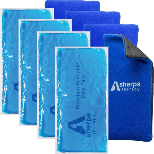 Flexible Hot and Cold Gel Pack, 9.5" x 4.5", 4 Pack | Reusable soft gel ice pack for injuries, recovery, leak-proof, medical grade for back, knee, neck, wrist, hand, elbow & ankle