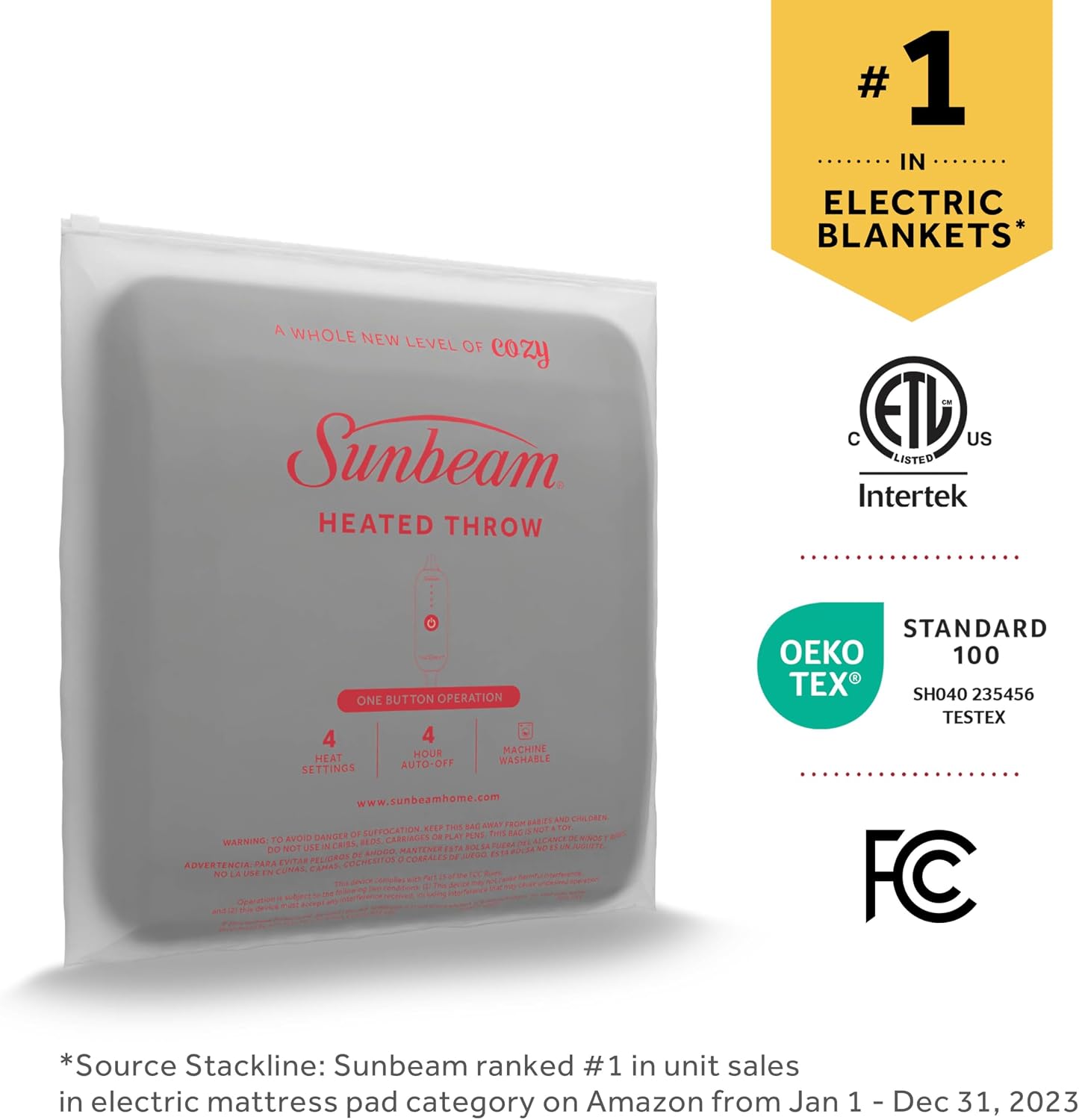 Sunbeam Electric Throw Royal Mink Sherpa Heated Blanket, 4 Heat Settings, 4-Hour Auto Shut-Off, Fast Heating, Luxurious and Ultra Comfy, Cabernet Color, 50" x 60"
