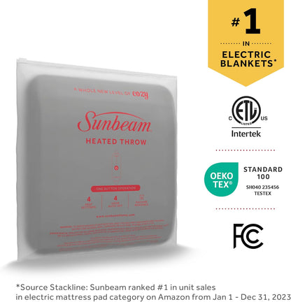 Sunbeam Electric Throw Royal Mink Sherpa Heated Blanket, 4 Heat Settings, 4-Hour Auto Shut-Off, Fast Heating, Luxurious and Ultra Comfy, Cabernet Color, 50" x 60"