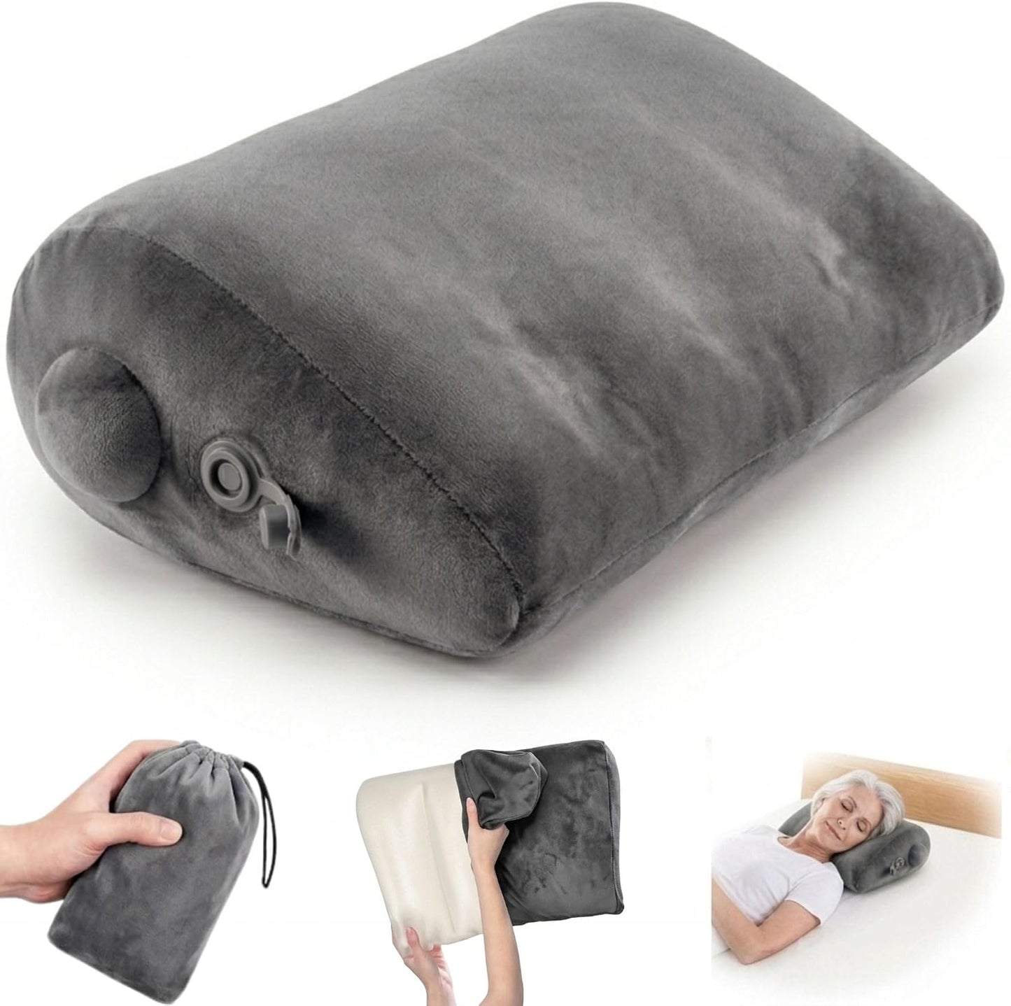 Maison Cozy® Inflatable Wedge Pillow for Travel and Sleeping - Adjustable Body Positioner for Back Support, Leg Elevation, Reading in Bed, Washable Velvet Cover, Travel Pouch (Sand Beige)