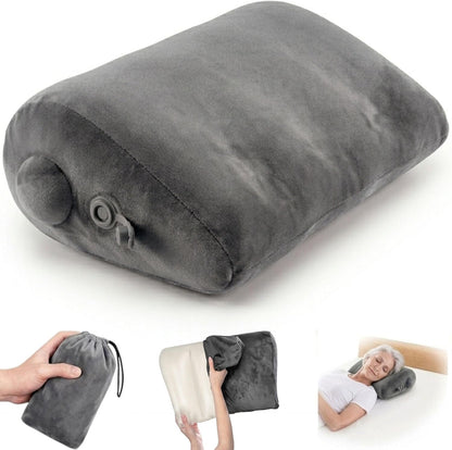 Maison Cozy® Inflatable Wedge Pillow for Travel and Sleeping - Adjustable Body Positioner for Back Support, Leg Elevation, Reading in Bed, Washable Velvet Cover, Travel Pouch (Sand Beige)