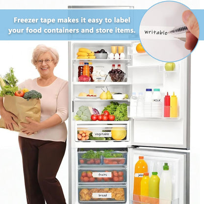 Freezer Tape to Write On, 110 Yards Removable Freezer Tape for Freezer Paper Ideal for Food Containers Refrigerator Food Labels Container Labels Includes 2 Rolls Each 0.71 inch×55 Yards