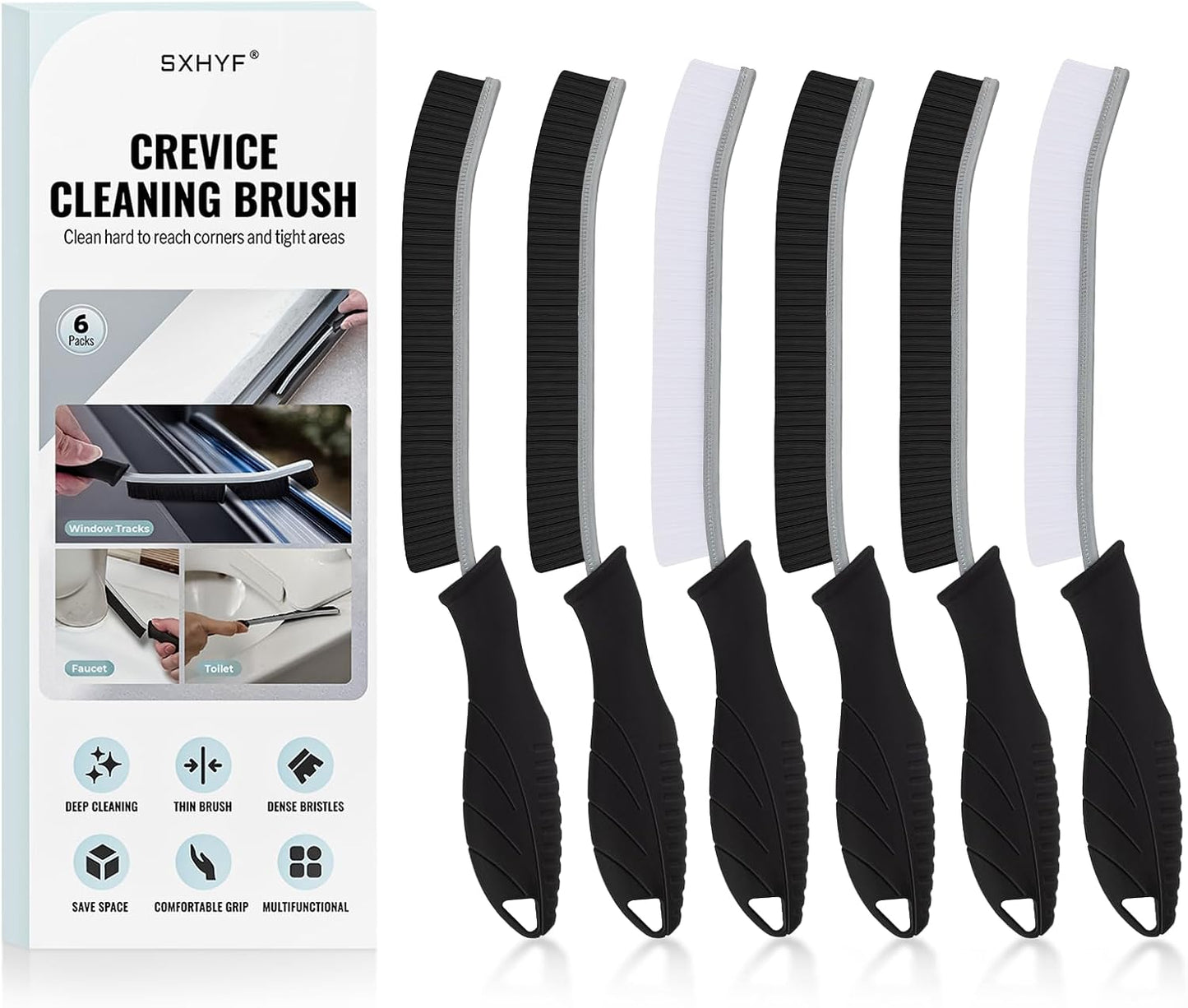 SXhyf Crevice Cleaning Brush - Grout Scrub Brush, House Cleaning Supplies | Small Brushes for Cleaning, Hard Bristle Tile Grout Brush Gap Cleaning Tool for Household Use, Bathroom, Kitchen (3pcs)