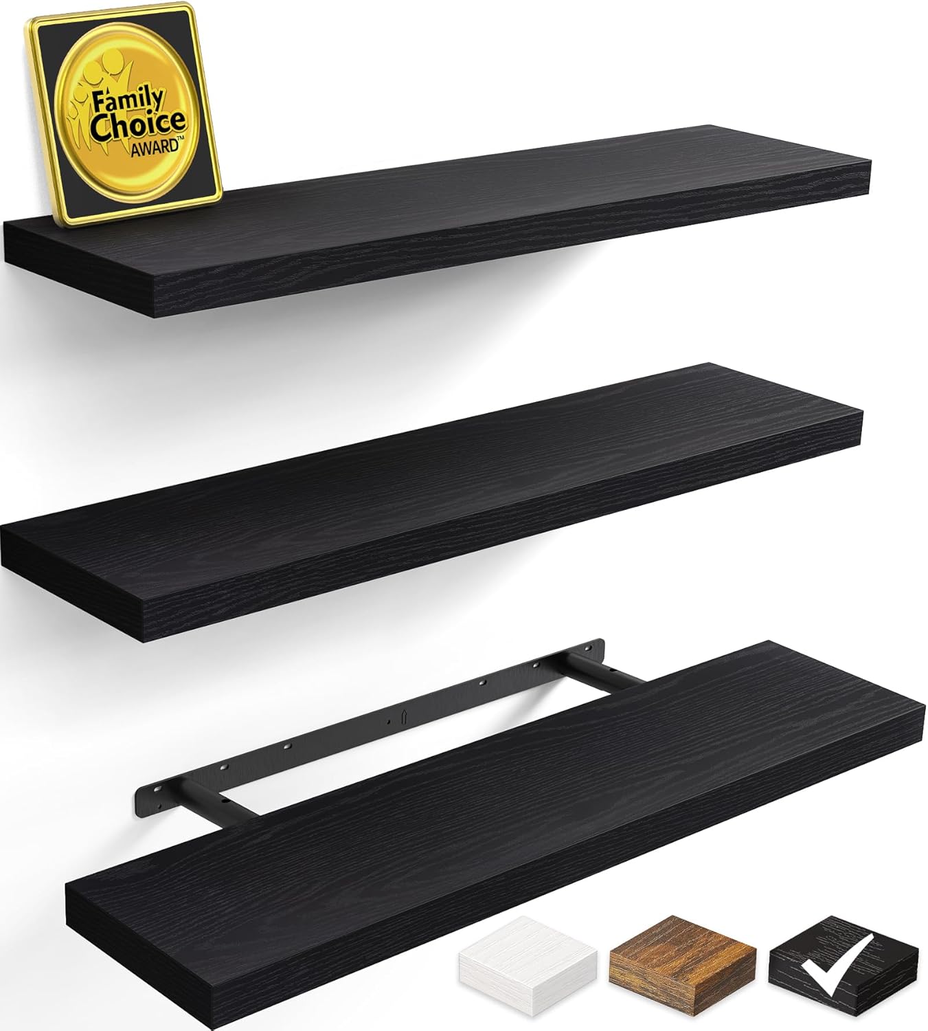 BAYKA Rustic Brown Floating Shelves 22.5in, Set of 2, Wall Mount Wood Shelf | Easy Install, 22lbs Max Load, Hidden Bracket, for Bathroom Bedroom Living Room or Kitchen, Hanging Shelf Book Decor Storage