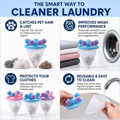 3PCS Washing Machine Hair Filter Mesh Bags, Reusable Laundry Lint Catcher, Effective Pet Hair Removal for Washing Machines, Blue Pink Purple