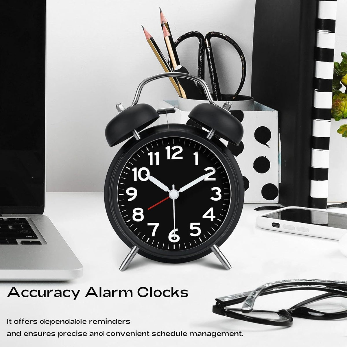 AKCISOT Loud Alarm Clock for Heavy Deep Sleepers,3 Inches Analog Metal Twin Bell Clocks Battery Operated with Backlight for Bedroom Bseide, Old Fashioned for Desk Home Decoration (Blue)