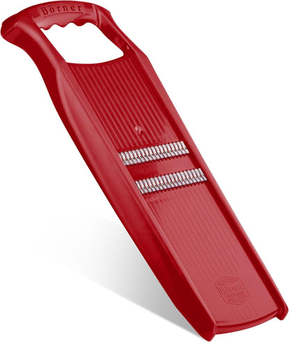 Börner Roko PowerLine Vegetable Slicer Set (2-piece) • Fine Julienne Cutter for Fruit and Vegetables + Safety Guard • Julienne Slicer • Mandoline Slicer Set • Kitchen Slicer (Red)