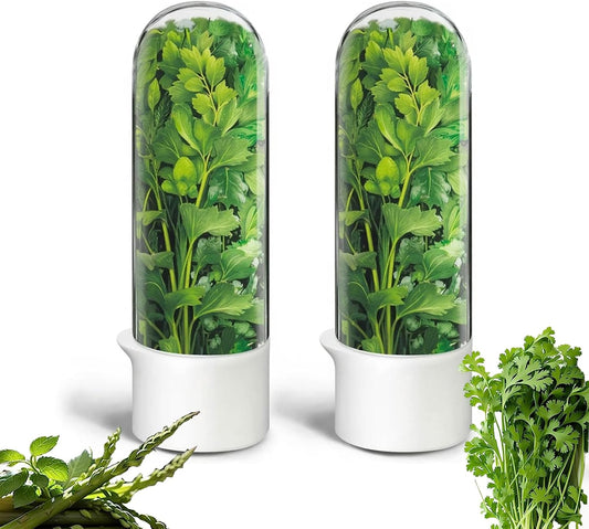 Herb Saver for Refrigerator, Herb Saver Pod Cilantro Containers for Refrigerator, Fresh Herb Keeper for Cilantro, Parsley, Asparagus, Mint, Keeps Greens Vegetables for 2-3 Weeks (Herb Keeper)