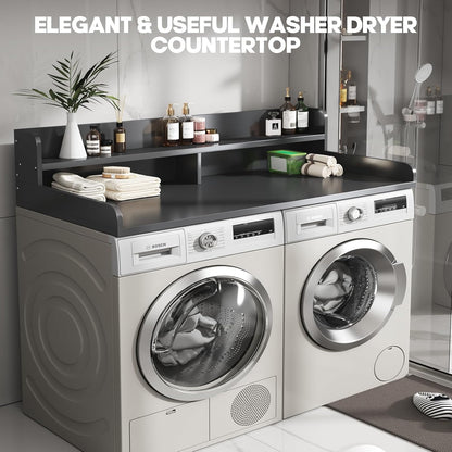 2-Tier Washer and Dryer Countertop with 2.75" H Guard,54" W x 27.5" D Laundry Countertop Cover with Non-Slip Pad,Large Space Laundry Topper for Folding Clothes Over Washer and Dryer-White