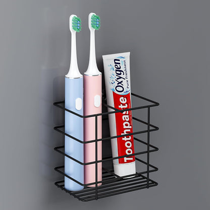 Open-Design Adhesive Shower Toothbrush Holder Wall Mounted with Drainage | Hanging Electric Tooth Brush Holder for Bathroom Wall Mirror, Metal Wall Toothpaste Storage Organizer for RV Camper, Black