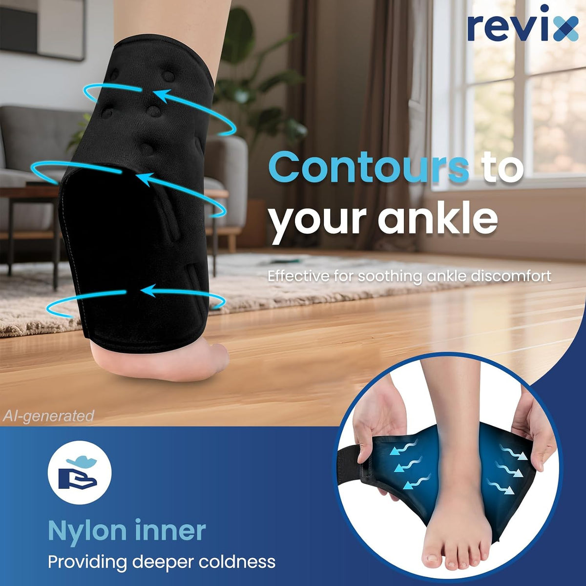 REVIX Ankle Ice Pack Wrap for Plantar Fasciitis & Foot Pain Relief