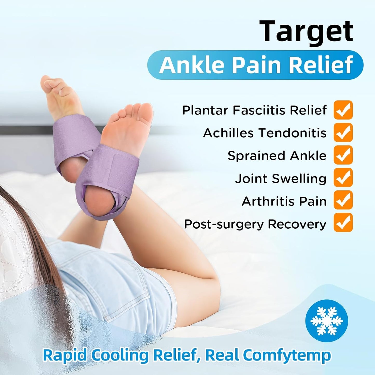 Comfytemp Ankle Ice Pack Wrap for Plantar Fasciitis, Swelling, Foot Pain Relief, FSA Eligible HSA, Gel Packs for Injuries Reusable, Hot Cold Compress for Achilles Tendonitis, Sprained Ankles, 2 Packs