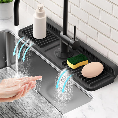 24'' Longer Faucet Mat for Kitchen Sink Splash Guard[7° Slope Fast Self-draining][Snap Lock Fit]Kitchen Sink Faucet Mat Splash Guard Kitchen Sink Area Water Splash Guard Behind Faucet Draining Mat