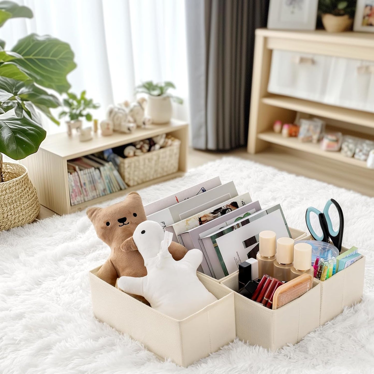 Drawer Organizer Clothes, 10 Pack Dresser Organizer for Baby Clothes, Underwear, Sock- Foldable Closet Organization and Storage Dividers Bins for Nursery, Bedroom (Beige)