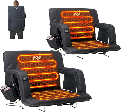25in 5.12" Extra Thick&Wide Heated Stadium Seat for Bleachers | Sofa Style Design Thick Bleacher Chair With Back and Comfy Cushion, 6 Reclining Positions, 3 Heat Levels (NO Battery)