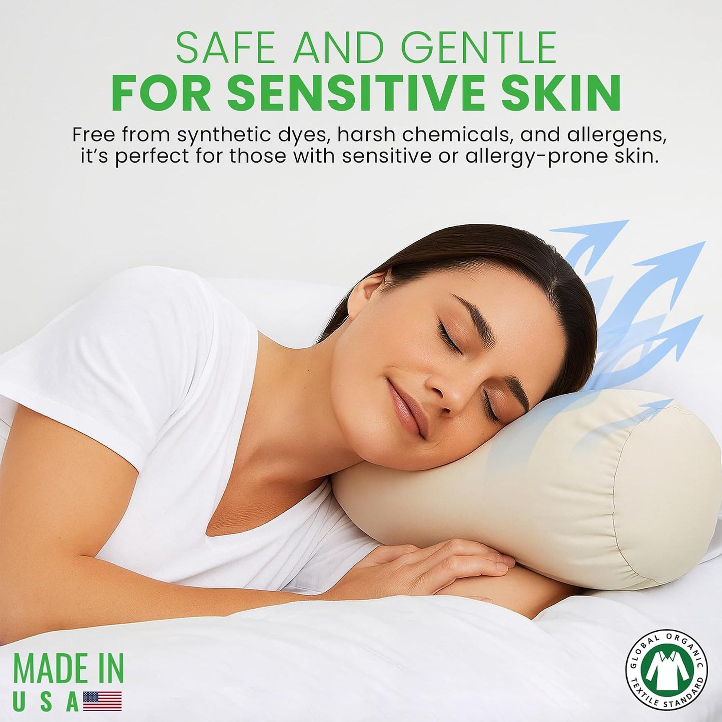Bean Products Natural Organic Cotton Kapok Neck Roll Pillow 4"Dia x 12"