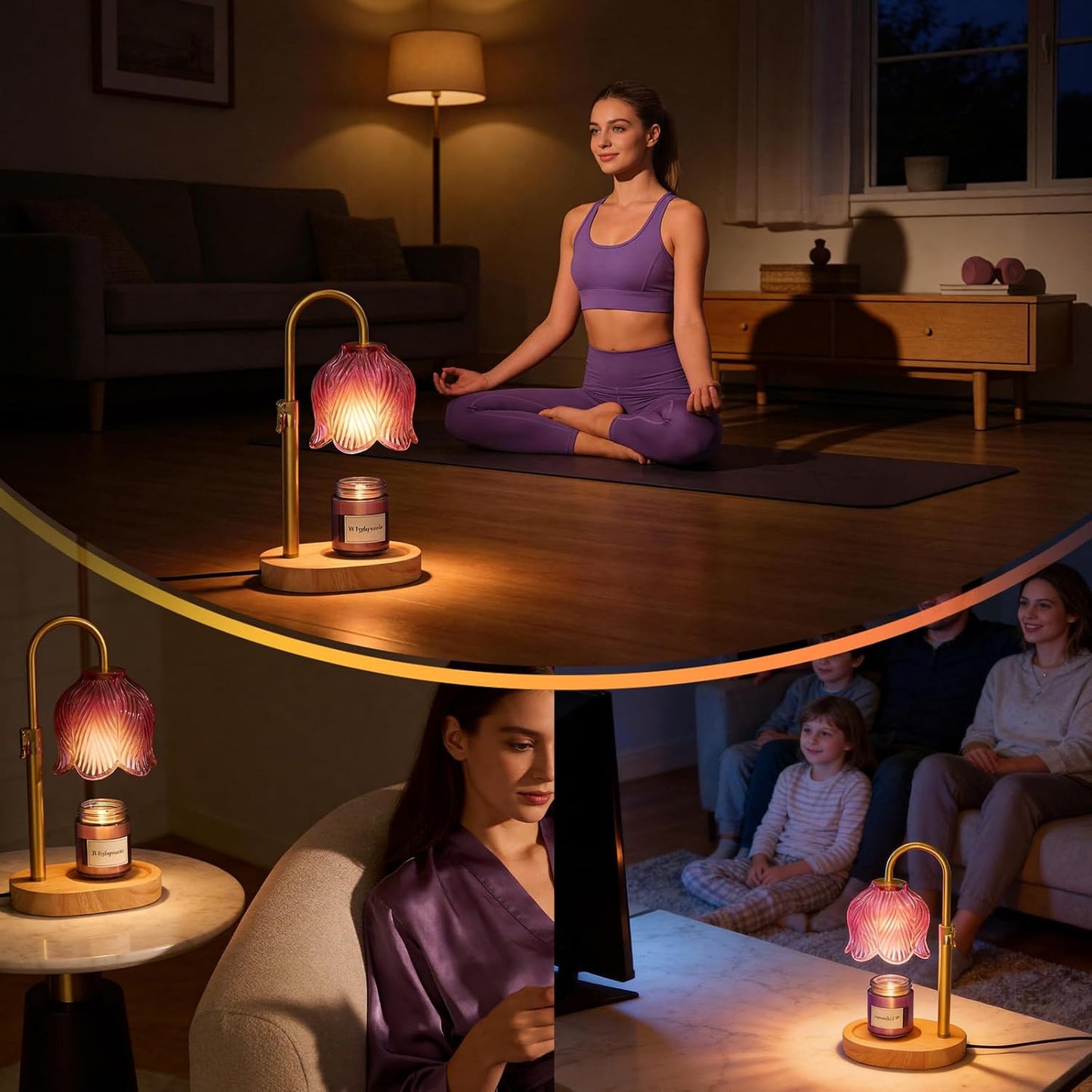 Flower Candle Warmer Lamp, Timer & 4-Level Dimmer, Adjustable Height | Flameless Electric Wax Warmer for Jar Candles, Includes 2 Bulbs, Pink, Home Decor Gift for Mom & Women, Housewarming