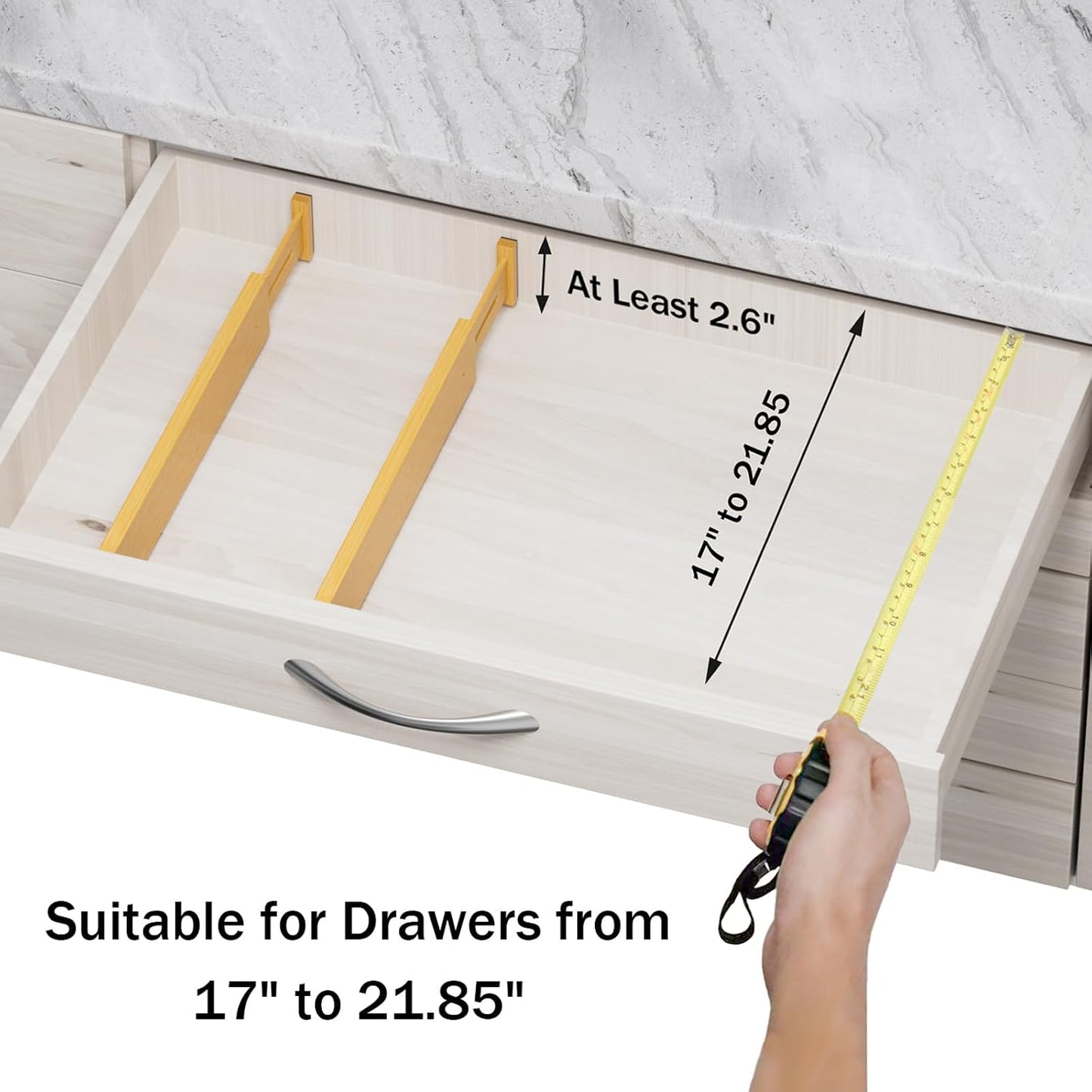 Bamboo Drawer Dividers Organizers, 2.56" High, 17"-21.8" Adjustable, 4 Pack | Expandable Separators, Great for Utensils, Kitchen, Bedroom, Dresser and Office Storage