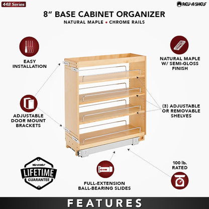 Rev-A-Shelf Pullout Kitchen Cabinet Organizer, Min Cabinet Opening 5.5" W | 5" W Slide Out Pantry Spice or Utensil Storage Rack with Adjustable Shelves for Base Cabinet Organization, 448-BC-5C