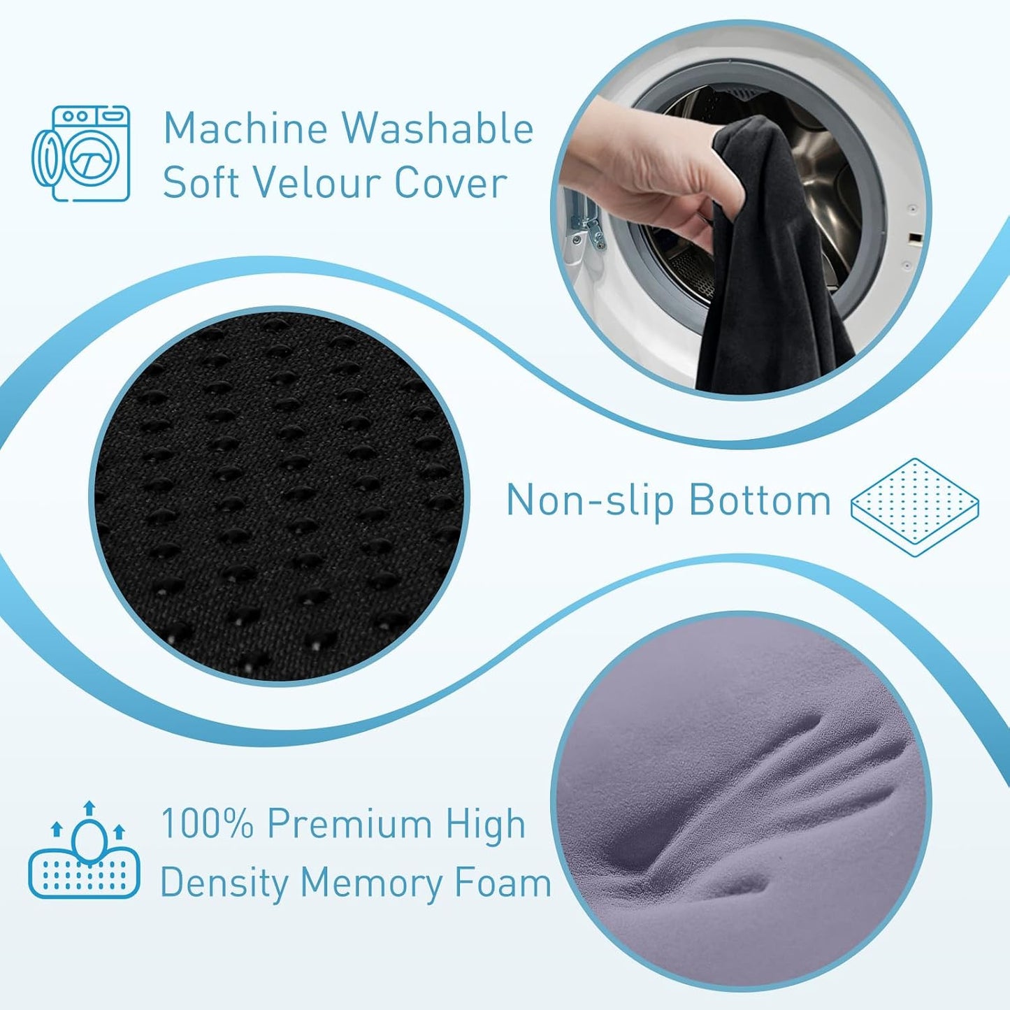 BlissTrends Memory Foam Seat Cushion for Office Chair & Car Seat, Black | 4.7in Ergonomic Tailbone & Sciatica Support with Removable Velvet Cover for Pressure Relief and Long Sitting Comfort