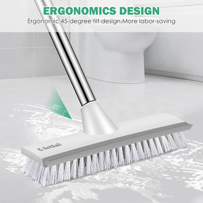 SetSail Floor Scrub Brush with 51-Inch Long Adjustable Handle 2 in 1 Scrape Brush Stiff Bristle Floor Scrubber for Cleaning Shower Bathroom Garage Kitchen Wall Deck Tub Tile | 2 in 1 Scrape Brush Stiff Bristle Floor Scrubber for Cleaning Shower Bathroom