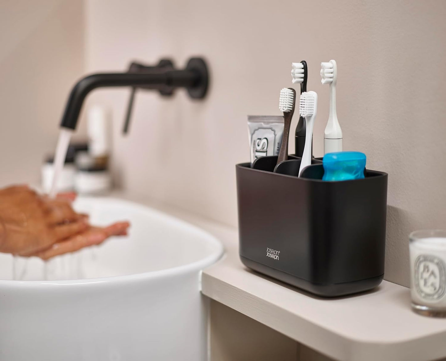 Joseph Joseph Easy-Store - Compact Toothbrush Holder Caddy Bathroom Storage , Grey/White, Regular