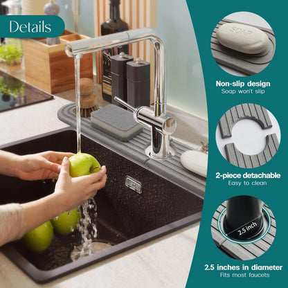 Diatomite Sink Splash Guard - DryingNeat Kitchen Faucet Mat, Instant Dry Water Absorbing Stone Tray for Sink, Durable Protector for Kitchen Bathroom Counter [Light Grey, 17.7" x 3.9"]