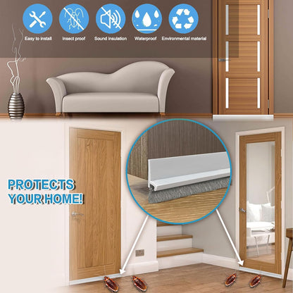39-inch Door Draft Stopper with Brush - Adhesive Weather Stripping Seal for Exterior/Interior Doors | Under Door Sweep Blocks Drafts, Noise & Dust | Fits 1/4"-1" Gaps(White)