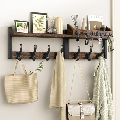 Evermagin 29" Coat Rack Wall Mount with Shelf for Entryway, Rustic Brown | Wall Mounted Coat and Key Rack with Hooks, Key Holder with Mail Organizer for Wall, Living Room, Mudroom, Bedroom