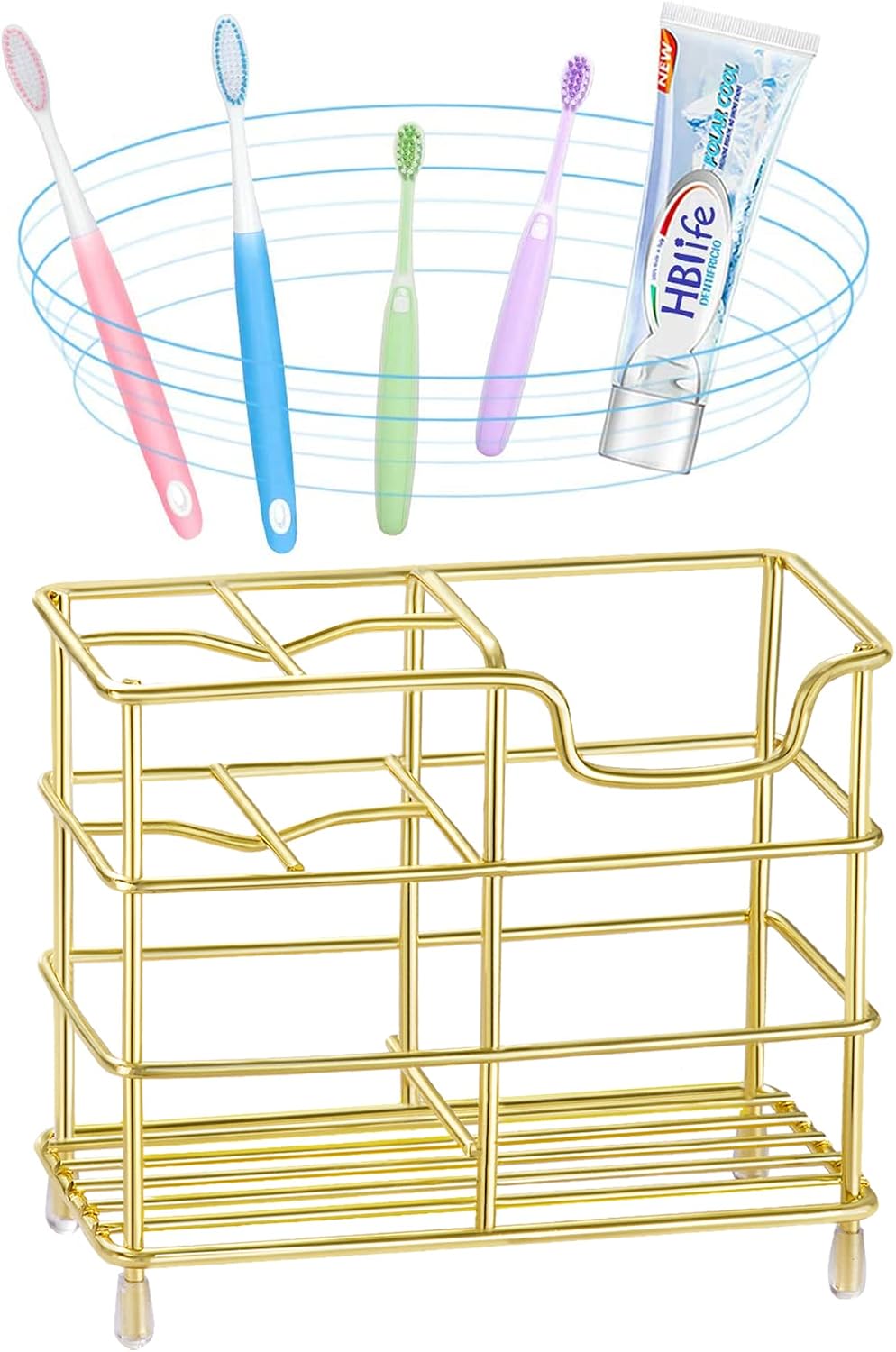 HBlife Toothbrush Holders for Bathroom, 5 Slots Silver Stainless Steel Bathroom Accessories Organizer