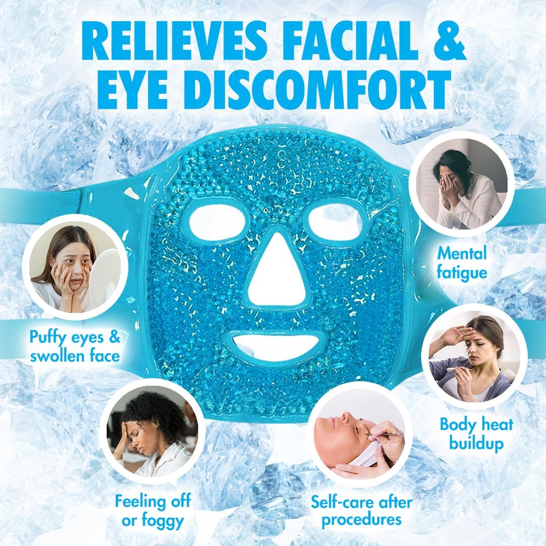 Perfect Remedy Face Ice Pack, Reusable Hot & Cold Ice Face Mask, Gel Compress for Helping with Puffy Eyes and aiding in Conditions of Swelling, Facial Spa Cooling Mask for Women and Men (Blue)