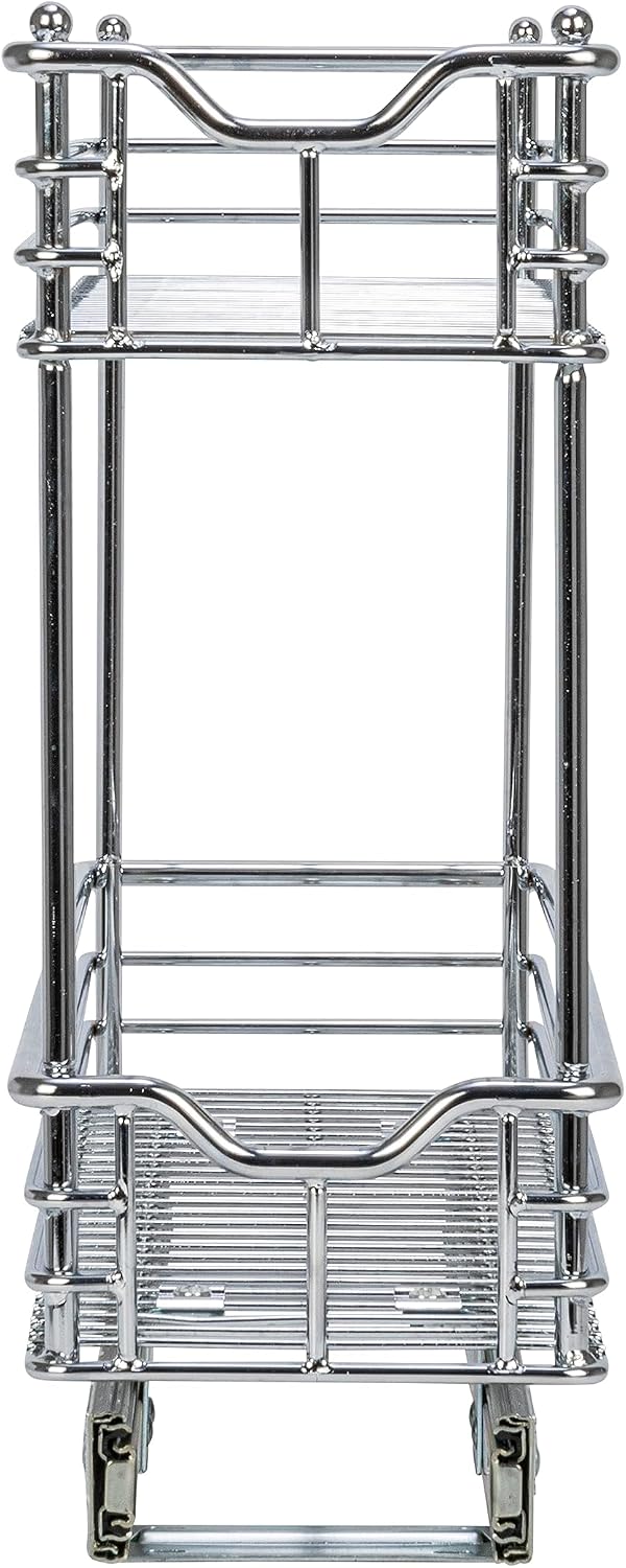 Household Essentials Glidez Multipurpose Chrome-Plated Steel Pull-Out/Slide-Out Storage Organizer for Cookware and Bakeware - 2-Tier Design - Fits Standard Size Cabinet or Shelf, Chrome