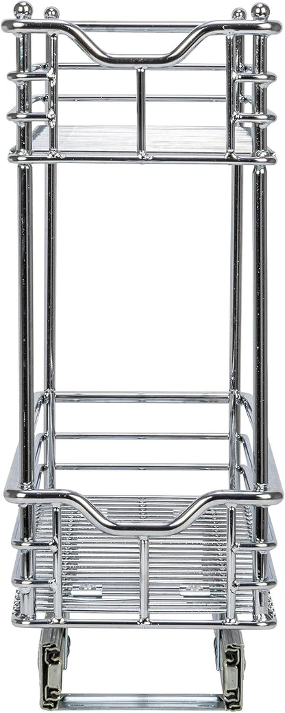 Household Essentials Glidez Multipurpose Chrome-Plated Steel Pull-Out/Slide-Out Storage Organizer for Cookware and Bakeware - 2-Tier Design - Fits Standard Size Cabinet or Shelf, Chrome
