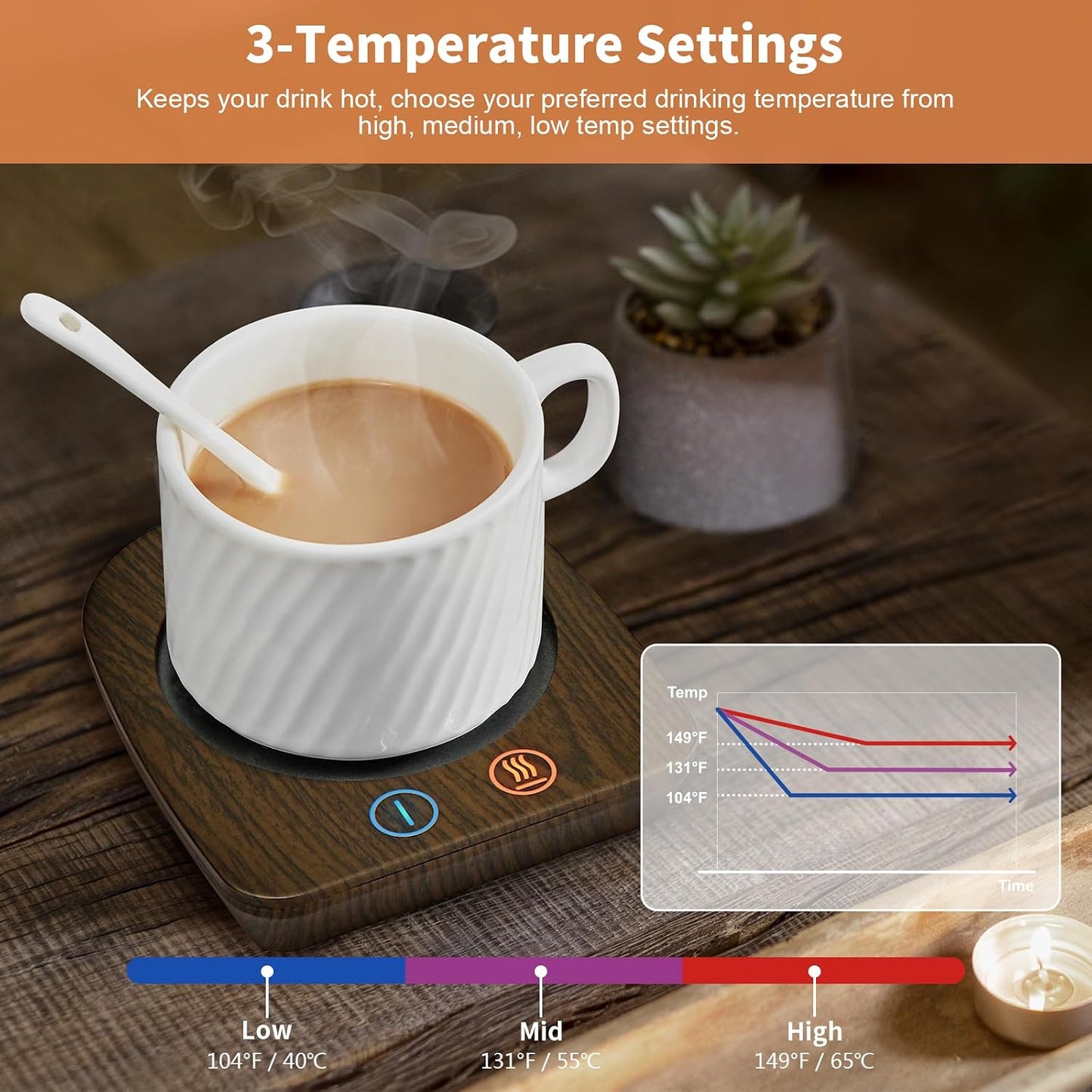 VOBAGA Coffee Mug Warmer, 4 Hours Auto Shut Off Cup Warmer for Office Home Desk with 3 Temperature Settings, Electric Beverage Warmer for Cocoa,Tea, Milk, Soup, for Coffee Gifts, Sky Blue (No Cup)