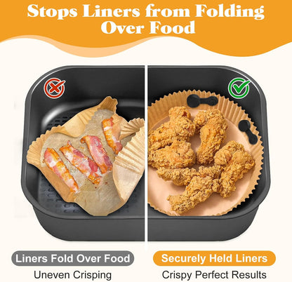 Air Fryer Magnet Silicone Buckles for Parchment Paper – 2 Pack Reusable Accessories for Disposable Basket Liners, Secure Baking Paper, Prevent Shifting & Burning (Black)