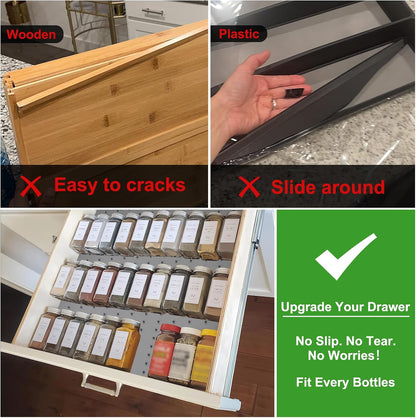 Spice Drawer Organizer Insert - Silicone Spice Drawer Liner Pearl | Adjustable non-slip liner organizer; in-drawer spice rack for seasoning jars, spice bottles, flat kitchen drawer organizer