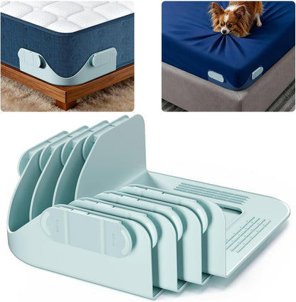 B-Land Bed Sheet Holders for Corners:4 Pack Non-Stretch External Clips- Fitted Sheet Grippers for Deep Pockets- No-Lift for Dorm & RV Beds, Keep Sheets Tight on Memory Foam & Twin-King (White+Grey)