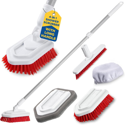 Foxtrot Living Grout Brush with Long Handle and Crevice Cleaning Brush Set | V-shaped, telescopic handle, crevice cleaning included, Grout cleaner for tile floors