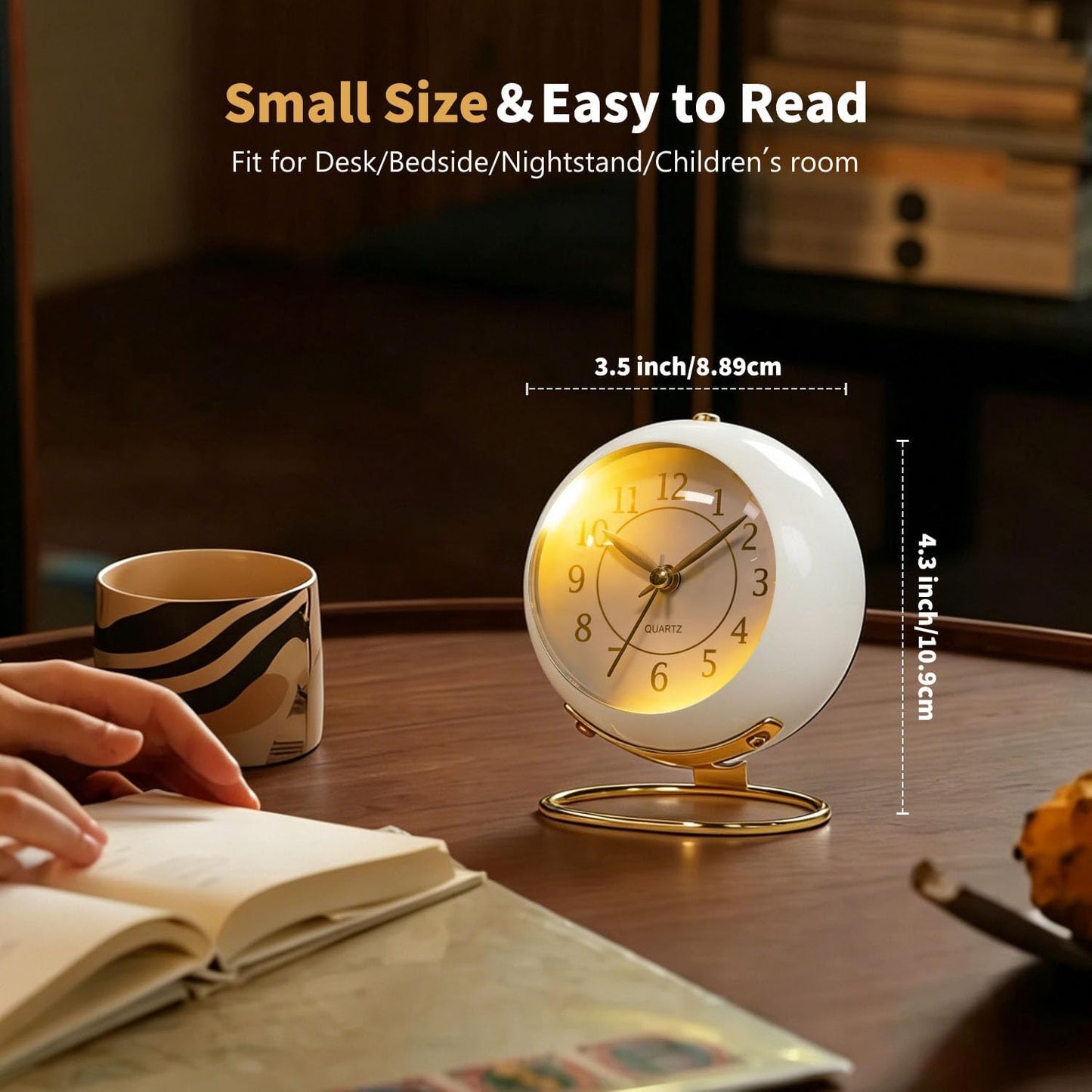 Analog Alarm Clock, Retro Small Desk Clock with Night Light, Backlight Cute Simple Design, Silent Non-Ticking, Battery Powered, Clock for Bedroom,Travel,Kitchen,Bedside Desktop Decor
