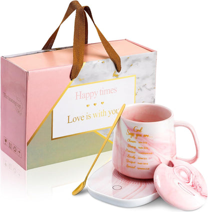 Nitial Bible Verse Coffee Mug Warmer Set Christian Coffee Mug Warmer | God Say You Are, Bible Verse Coffee Mug and Mug Warmer, Christian Gifts for Women, Pink Marble Mug, Teacher Mom Coworker