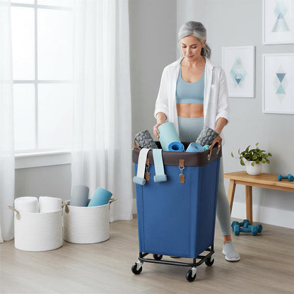 StorageWorks 160L Laundry Basket with Wheels, Rolling Hampers for Clothing | Beige Laundry Basket with Wheels, Metal Frame & Handles, Rolling Hamper for Bedroom, Bathroom, Dorm, Hotel